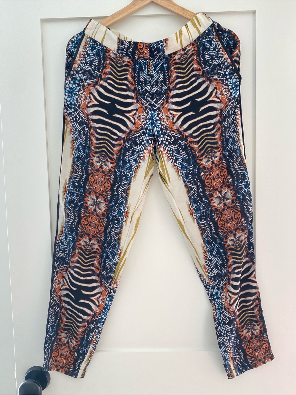 SW3 Bespoke Multicolor Printed Lightweight Pants- Navy, Orange & Cream